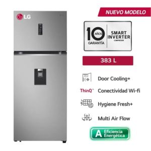 VT40APYC - Refrigeradora Top Freezer C/Dispensador, DoorCooling, Cleaning Time y ThinQ 383L Plateado LG