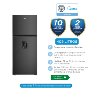 MDRT580MTR28PEWD - Refrigeradora 409L 2 Puertas C/Dispensador Inox Negra Midea