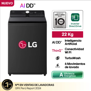 WT22OBTX - Lavadora Automática 22Kg, con AI DD™, TurboWash™, ThinQ, Onyx Black LG