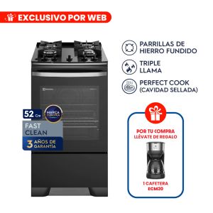 F4EGB - Cocina De Pie, 1 Horno, 4 Quemadores, Con Mesa De Vidrio 52Cm Negro Electrolux