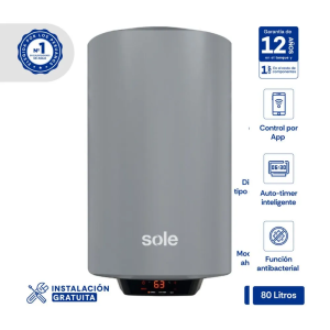 SOLTEGE080C - Terma Eléctrica Genius Wifi 1500W, 80L P/Pared Gris Sole