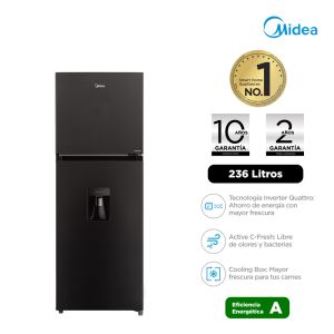 MDRT346MTR28PEWD - Refrigeradora Top Mount Inverter 236Lts Inox Negra, Midea