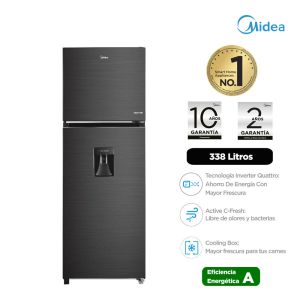 MDRT489MTR28PEWD - Refrigeradora 338L 2 Puertas C/Dispensador Inox Negra Midea