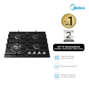 MTGB24R3402GG - Cocina Empotrable 24''/60cms, 4 Quemadores, Negro Midea