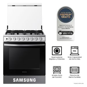 NX52T5311PS/PE - Cocina De Pie 1 Horno 6 Hornillas Parrillas Hierro Fundidas Negro Smog Samsung